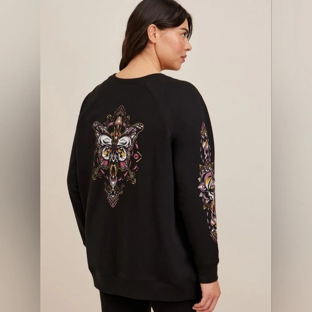 New Torrid Mandala Butterfly Super Soft Fleece Crew Neck Raglan Sweatshirt